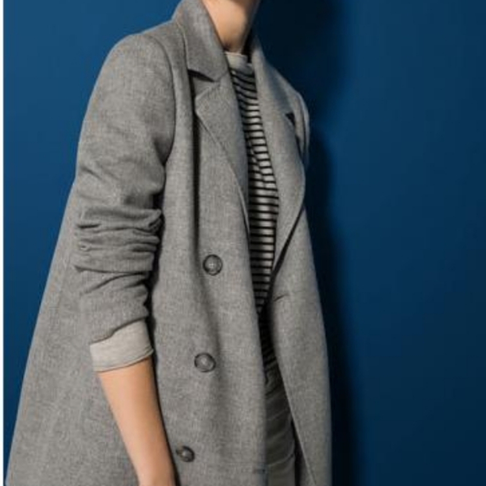 Massimo Dutti Gray Double-Breasted Wool-Blend Lightweight Coat Sz 4